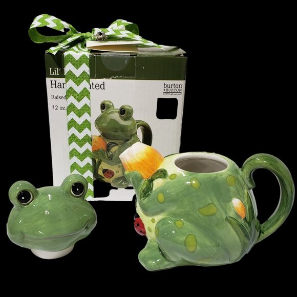 Lil' Frog Ceramic Teapot - 12 oz. Handpainted. By - Burton +Burton. New! - Picture 2 of 2